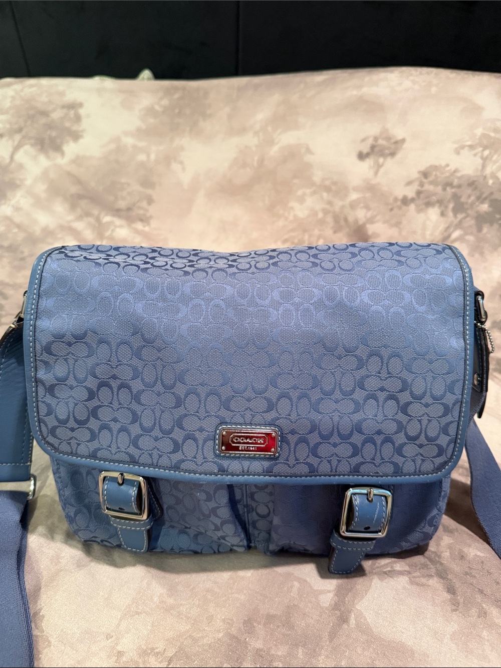 Coach Blue Signature Messenger Bag with Buckle Detail - Picture 2 of 5